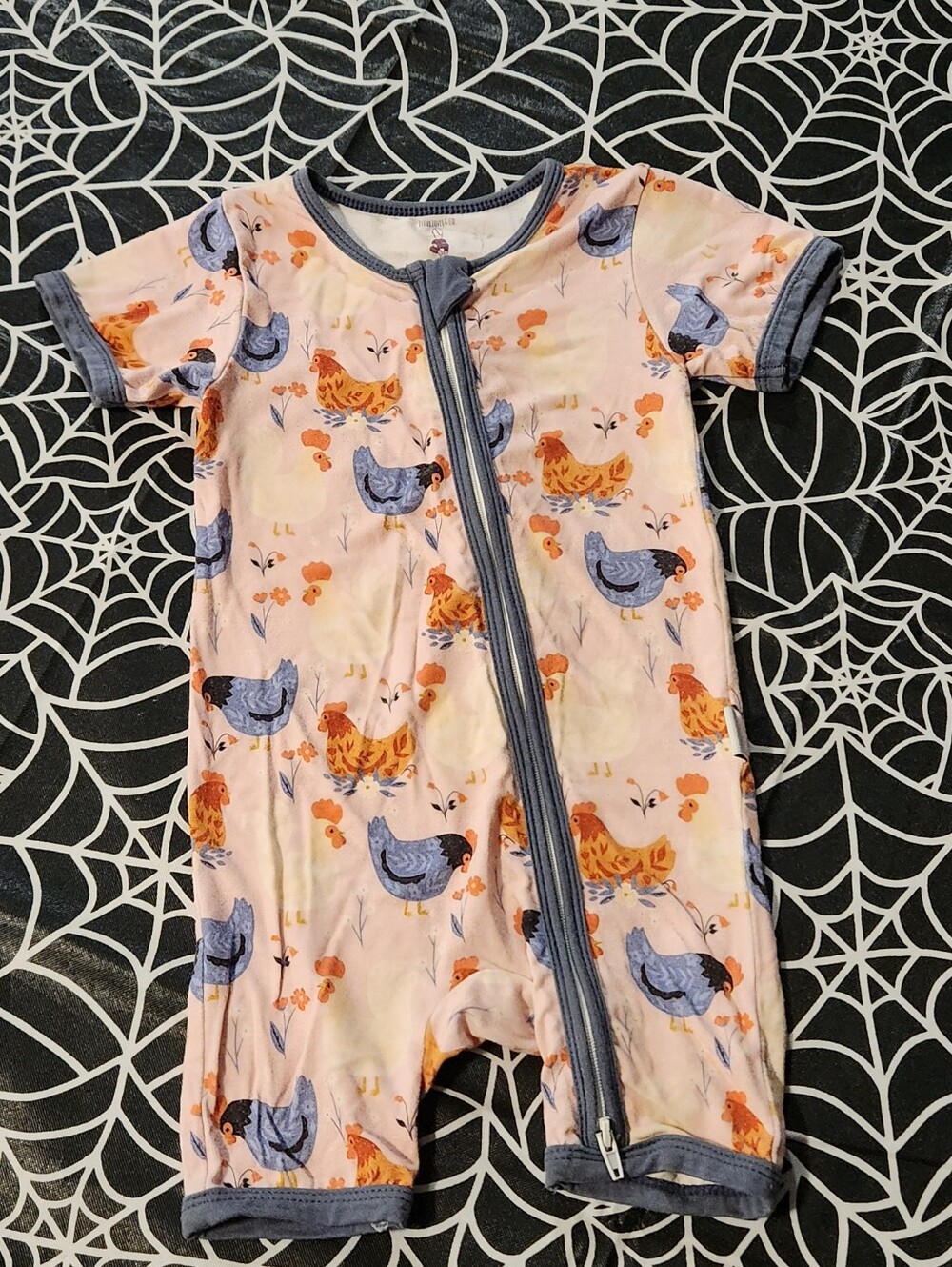 Little Loves & Co. Bamboo Shortie Romper - Chicken Print - Size 6-12M